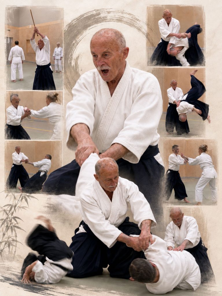 Aikido en Ron zijn een mooi huwelijk. In Amstelveen traint hij fanatiek, minimaal 2x per week bij Aikidoschool Amstelveen.